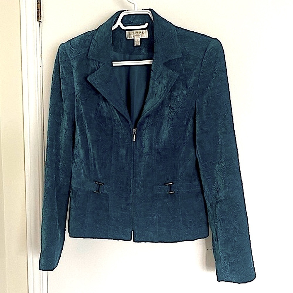 Teal zip up long sleeved velvet/corduroy Blazer/ Jacket by Conrad C Size 4